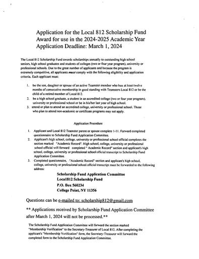 Local 812 Scholarship Application 2024 25