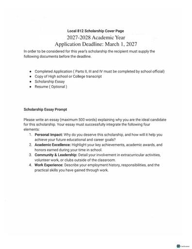 Local 812 Scholarship Application 2027-28