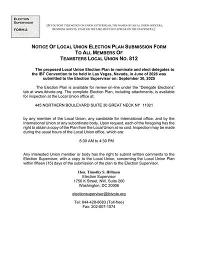 Notice of Local Union Election Plan 25-26