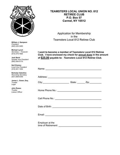 Retiree Club Application 2025